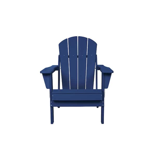 Navy Blue Folding Composite Adirondack Chairs and Table (Set of 3) All-Weather Fire Pit Chair, Patio Lawn Chair for Deck