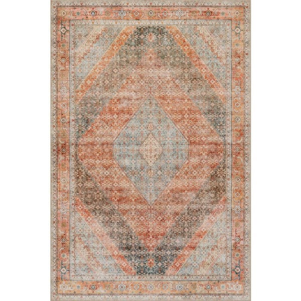 Sybella Medallion Washable Coral 6 ft. x 9 ft. Indoor Area Rug