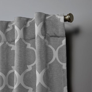 Treillage Ash Grey Trellis Woven Room Darkening Hidden Tab / Rod Pocket Curtain, 52 in. W x 96 in. L (Set of 2)