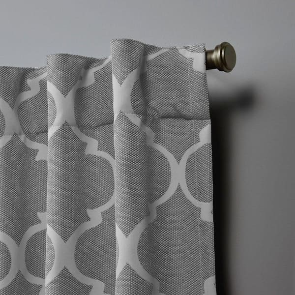 Treillage Ash Grey Trellis Woven Room Darkening Hidden Tab / Rod Pocket Curtain, 52 in. W x 96 in. L (Set of 2)