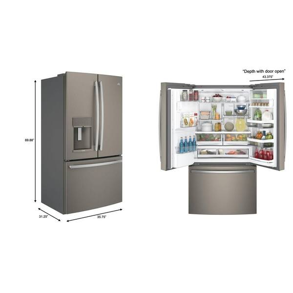 Ge Profile 22 2 Cu Ft French Door Refrigerator With Hands Free Autofill In Slate Counter Depth And Fingerprint Resistant Pye22kmkes The Home Depot