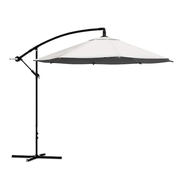 Pure Garden 10 ft. Aluminum Offset Hanging Patio Umbrella with Easy Crank Lift in Tan