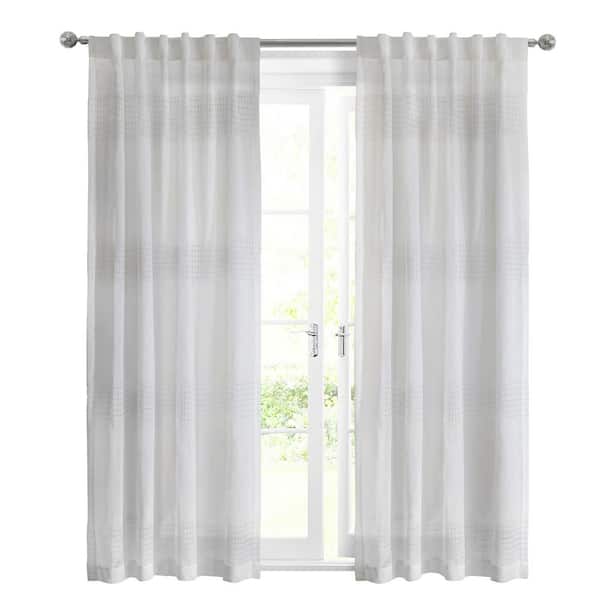 Habitat Lindsey White Polyester Faux Linen 52 in. W x 95 in. L Dual Header Indoor Light Filtering Curtain (Single Panel)