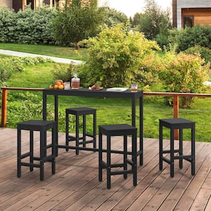 53 in. Black Solid Wood Counter Height Pub Table Set with Bar Stools Dining Set Counter Indoor Outdoor Furniture 5-Piece