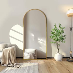 28 in. W. x 59 in. H Full Length Arched Free Standing Body Mirror, Metal Framed Wall Mirror, Large Floor Mirror in Gold