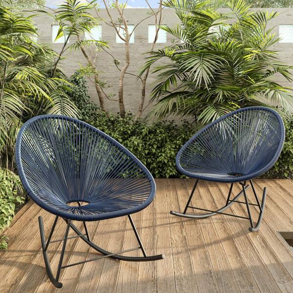CORVUS Blue Metal Outdoor Rocking Chair - (Set of 2) Chairs