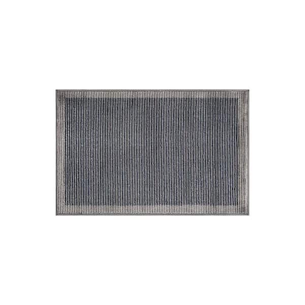 Modern Geometric Stripe Bordered Area Rug for Living Room, Bedroom, or Entryway 2 ft. x 3 ft. Navy