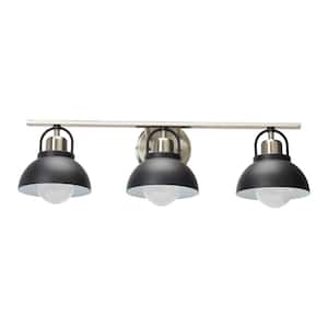 Walsh - 3-Light Matte Black and Brushed Nickel Metal Vanity Light with Shades