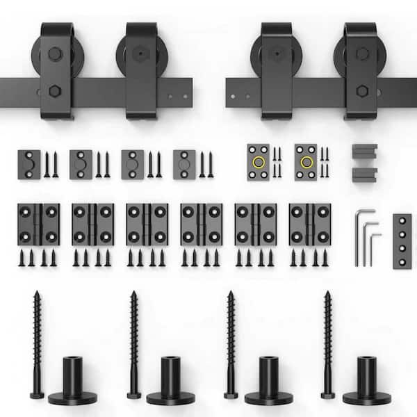 WINSOON 5 ft. /60 in. J Shape Frosted Black Top Mount Bi-Fold Sliding Barn Door Hardware Track Kit for 4-Doors