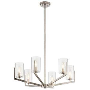 Nye 28 in. 6-Light Classic Pewter Transitional Shaded Cylinder Chandelier for Dining Room