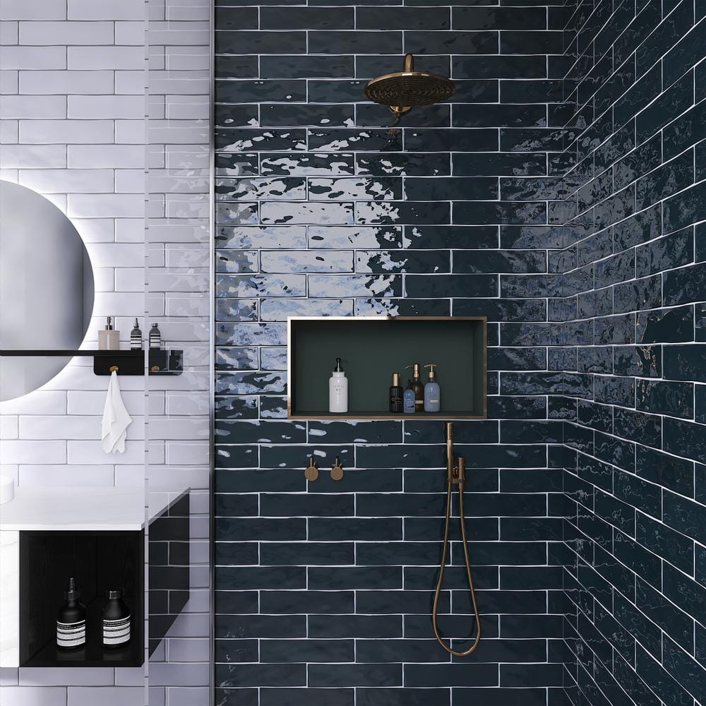 Petroleo Blue Ceramic Subway Wall Tile 3 x 12 Inch