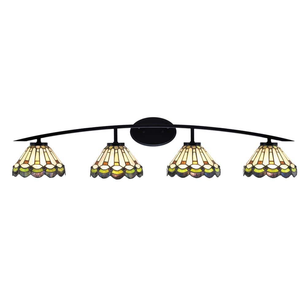 Siena 40 in. 4-Light Matte Black Vanity-Light with 7 in. Cyprus Art Glass S