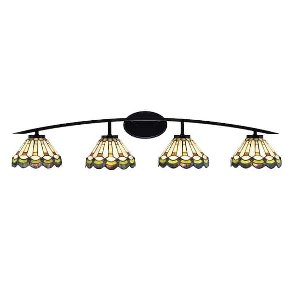 Unbranded Siena 40 in. 4-Light Matte Black Vanity-Light with 7 in. Cyprus Art Glass Shades No Bulbs Included