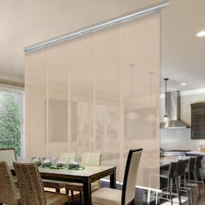 Sienna Mesh 58 in.- 110 in. W x 116 in. L Adjustable 5-Panel White Single Rail Panel Track with 23.5 in. Slates