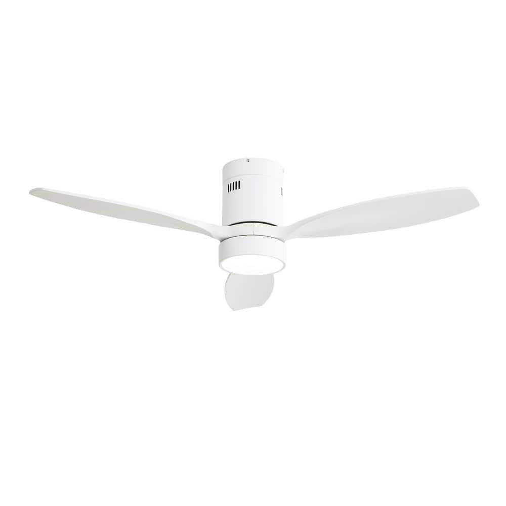 52 in. Smart Indoor White Flush Mount Ceiling Fan with LED Light and Remote