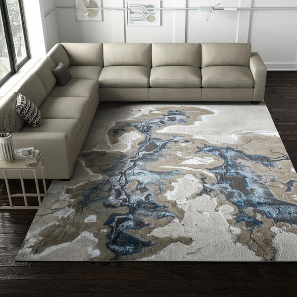 Blue 7 x 10 ft. Loomed Abstract Rectangle Indoor Area Rug