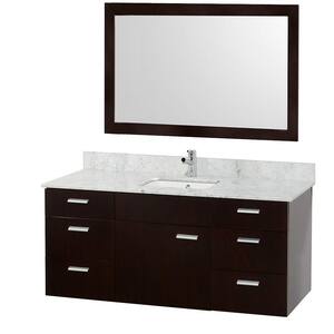 Encore 52 in. Vanity in Espresso with Marble Vanity Top in Carrara White and White Porcelain Under-Mounted Square Sink