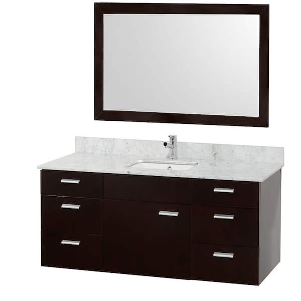 Wyndham Collection Encore 52 in. Vanity in Espresso with Marble Vanity Top in Carrara White and White Porcelain Under-Mounted Square Sink