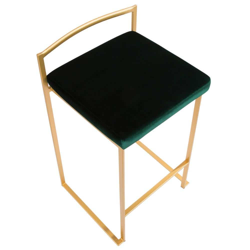 Fuji Glam Gold Frame with Green Velvet Cushion Counter Stool - Set of 2