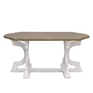 Doynton 39.4 in. Spray Paint White and Oak Oval Specialty Solid Wood Top Coffee Table