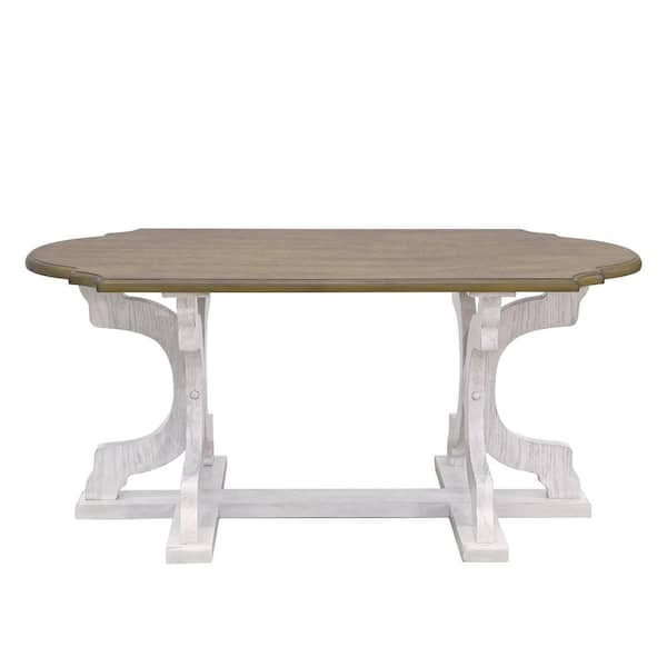 GALANO Doynton 39.4 in. Spray Paint White and Oak Oval Specialty Solid Wood Top Coffee Table