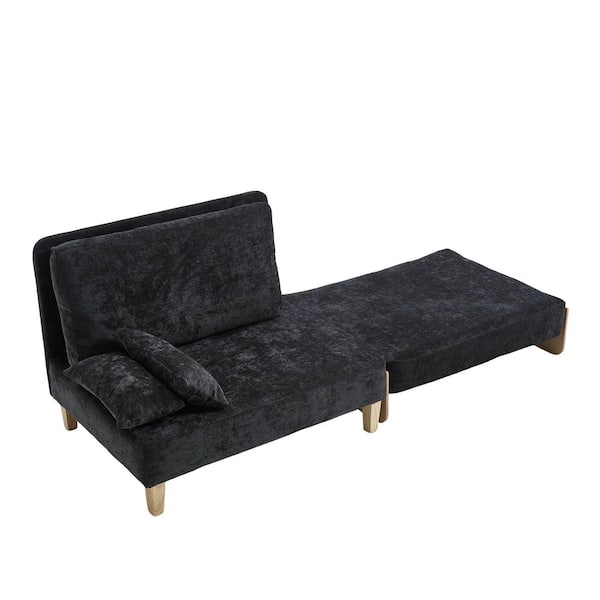 3-in-1 Black Chenille Oversized Accent Arm Chair Sofa Chair Convertible Sleeper Sofa Bed with 3 Pillows
