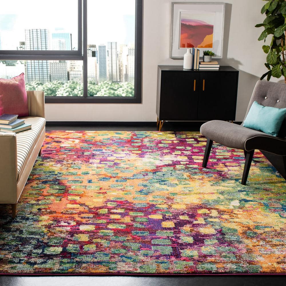 Pink and Multicolor Abstract Synthetic Area Rug, 10' x 14'