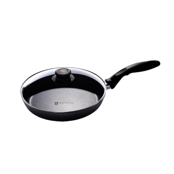 Swiss Diamond Classic Series 9.5 in. Cast Aluminum Nonstick Frying Pan in Grey with Glass Lid