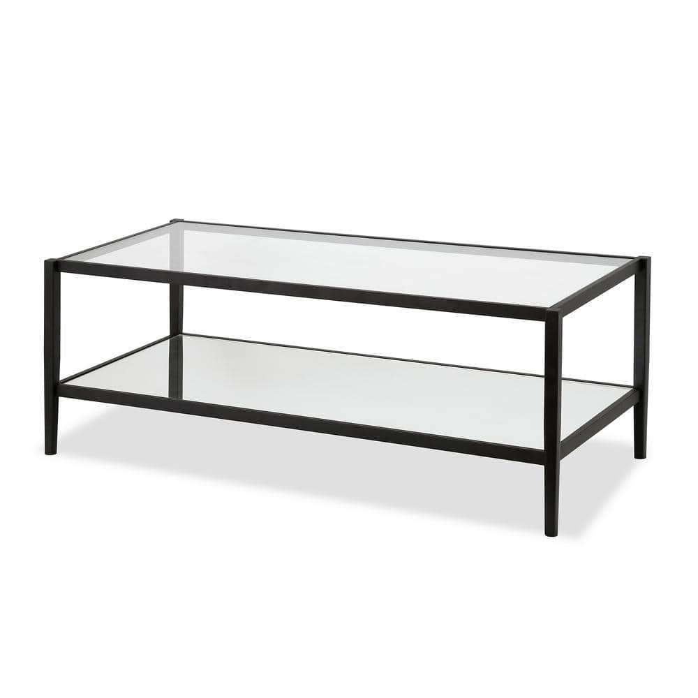 Elegant 45" Blackened Bronze Metal & Glass Rectangular Coffee Table