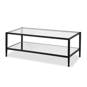 Hera 45 in. Blackened Bronze Rectangle Glass Top Coffee Table with Shelf