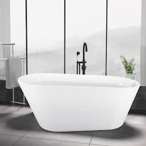 69 in. Acrylic Oval Flatbottom Freestanding Soaking Bathtub in Glossy White Overflow and Pop-Up Drain