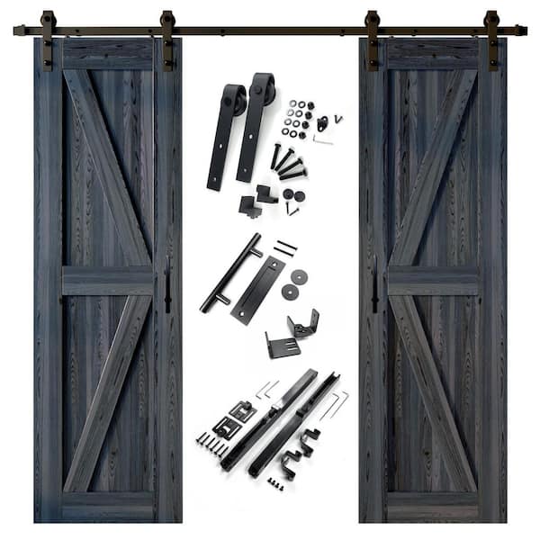 HOMACER 20 in. x 84 in. K-Frame Navy Double Pine Wood Interior Sliding Barn Door with Hardware Kit Non-Bypass