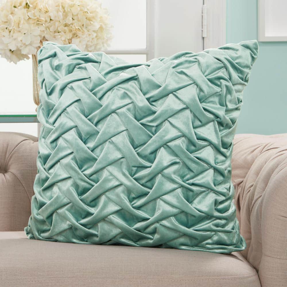 Celadon Green Velvet Square Throw Pillow, 22" x 22"