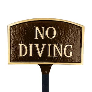 No Diving Small Arch Statement Plaque with Lawn Stake Oil Rubbed/Gold
