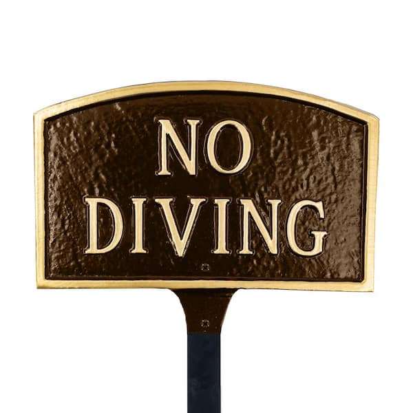 Montague Metal Products No Diving Small Arch Statement Plaque with Lawn Stake Oil Rubbed/Gold
