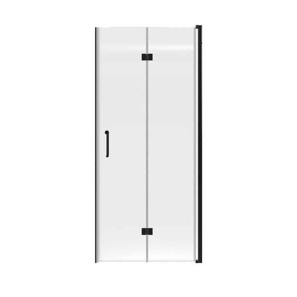 34 in. W x 72 in. H Bi-Fold Frameless Shower Door in Matte Black with Clear Glass