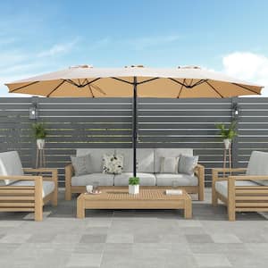 9x15 patio umbrella Patio Festival 9 x 15 ft. Steel Market Patio Umbrella in Brown PF18260