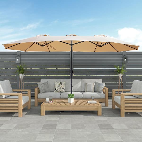 15 ft. x 9 ft. Market Rectangular Outdoor Patio Umbrella in Tan