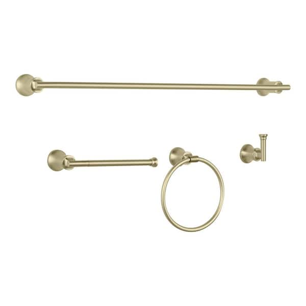 Oswell 4-Piece Bath Hardware Set with 24 in. Towel Bar, TP Holder, Towel Ring and Robe Hook in Matte Gold