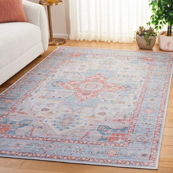 Tucson 3 ft. x 4 ft. Turquoise/Rust Machine Washable Distressed Ornate Border Area Rug
