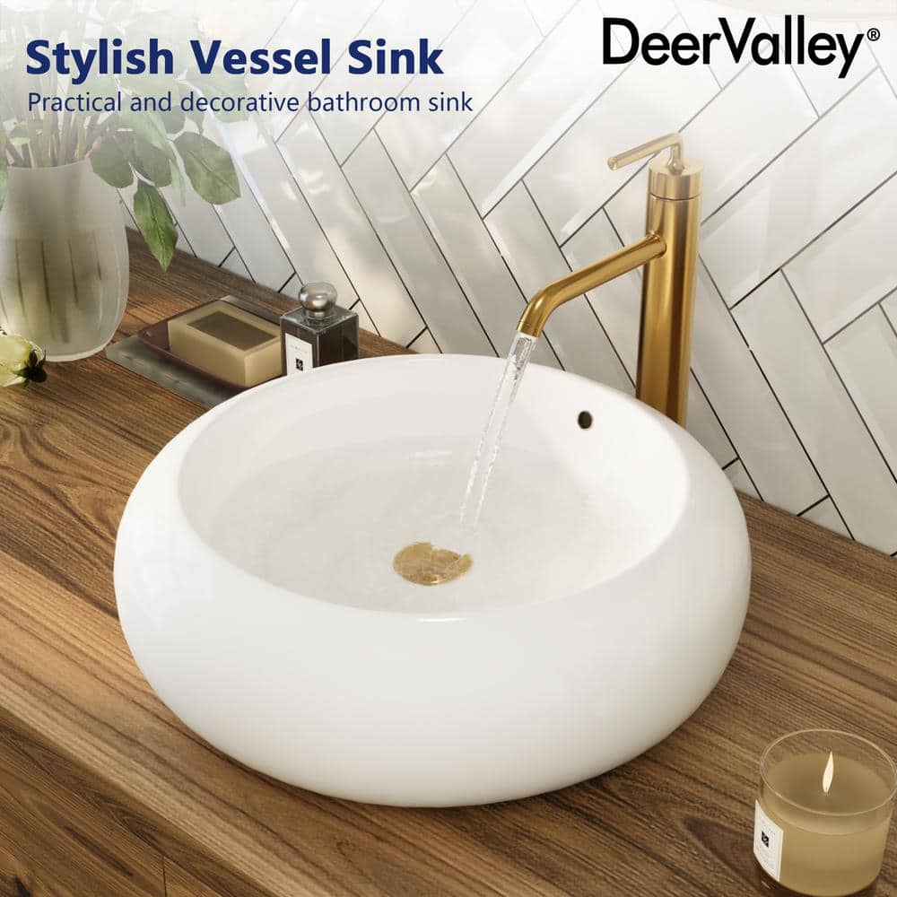 DeerValley 20" Round White Ceramic Vessel Bathroom Sink