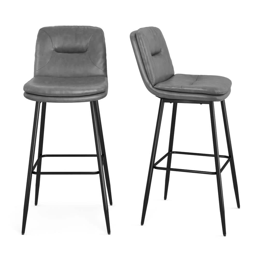 Gray Faux Leather and Metal Bar Height Stools Set of 4