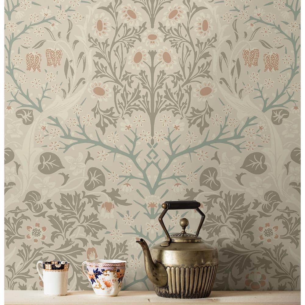 Victorian Garden Floral Pre-pasted Wallpaper in Lunar Rock & Clay
