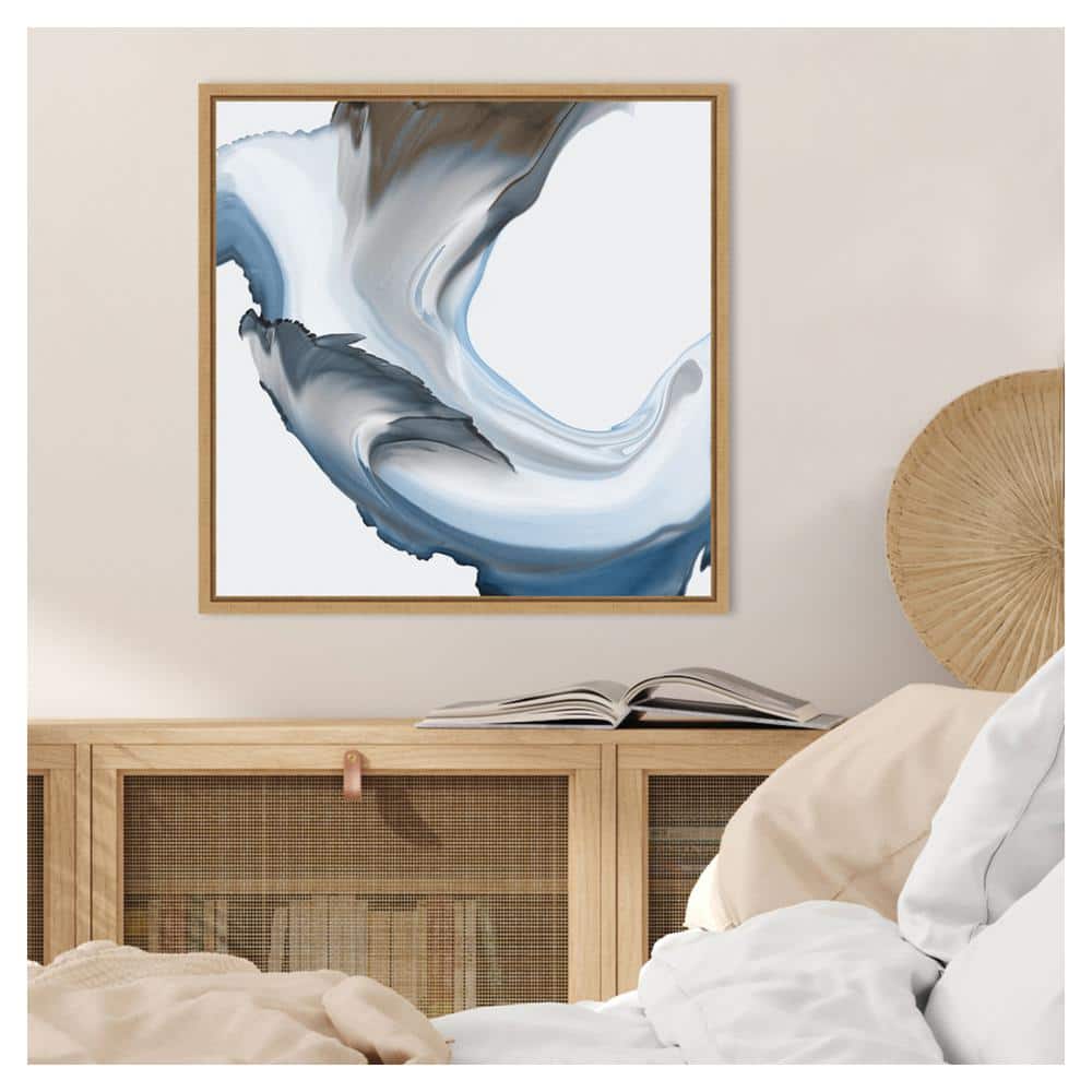 Liquid Blue Motion II Abstract Canvas Art with Maple Frame