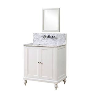 Classic Premium 32 in. Vanity in Pearl White with Marble Vanity Top in White Carrara with White Basin and Mirror