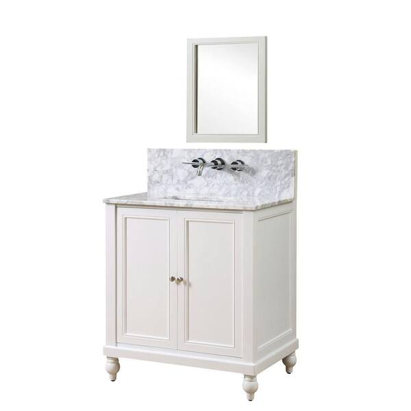 Direct vanity sink Classic Premium 32 in. Vanity in Pearl White with Marble Vanity Top in White Carrara with White Basin and Mirror