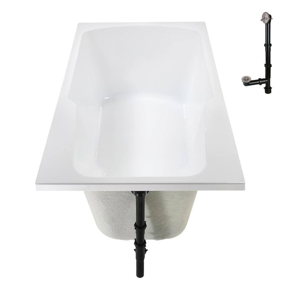 72'' x 36'' Glossy White Acrylic Drop-In Soaking Bathtub
