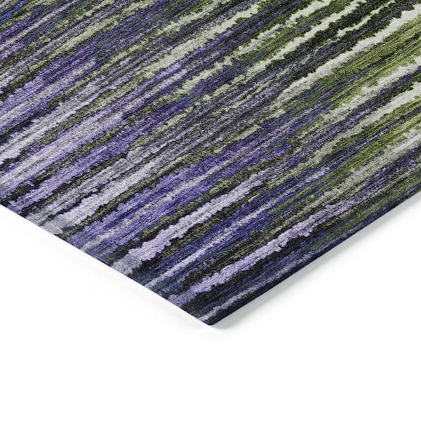 Purple, Lilac, Lavender 9 ft. x 12 ft. Woven Striped Polyester Rectangle Indoor/Outdoor Area Rug