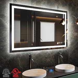48 in. W x 36 in. H Rectangular Frameless LED Light Anti-Fog Wall Bathroom Vanity Mirror with Backlit and Front Light