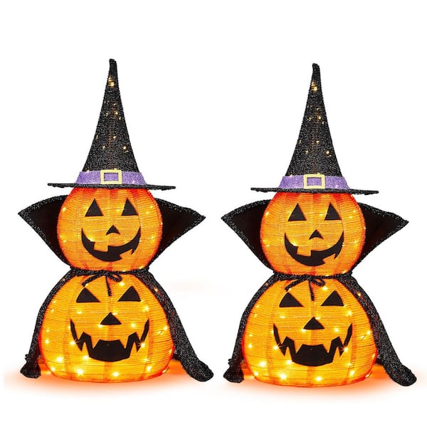 35 in. Collapsible LED Pop-Up Pumpkin Halloween Yard Decorations 2PCS
